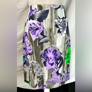 Versace Collection Grey, Purple, Green Abstract Pencil Skirt, Size M